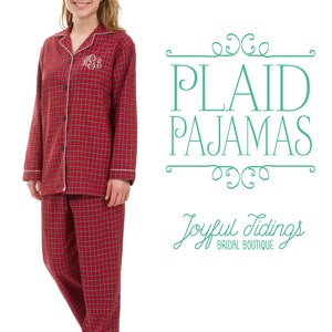SALE Personalized Plaid Pajamas, Holiday Pajamas, Christmas Present, Holiday Gift, Bridal Party Gift, Bridesmaid Gift Set, Long Pajama Set
