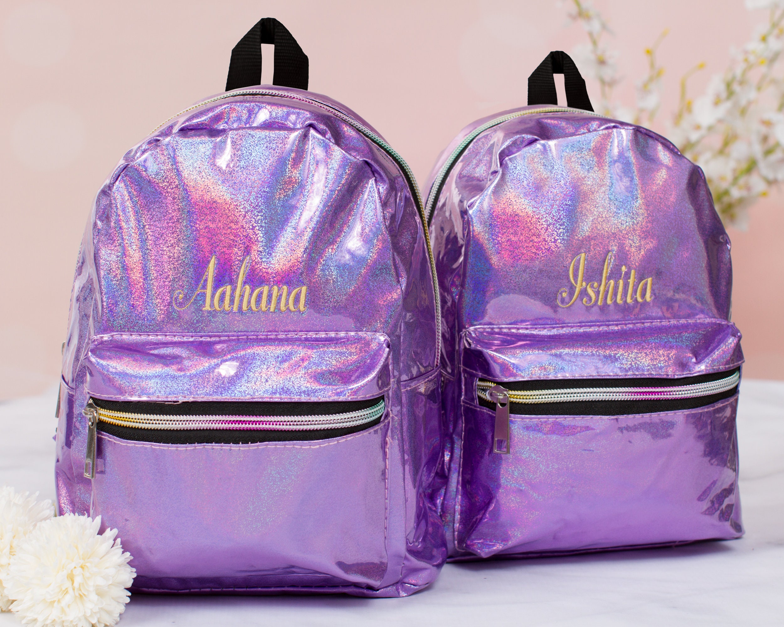 Iridescent Lavender Shimmer Quilted Mini Backpack Bag – Aura In Pink Inc.