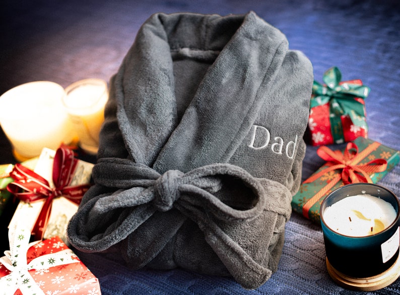 Personalized Men's Holiday Gift Robe, Custom Gift for Him, Monogrammed Men's Robe, Christmas Present, Holiday Robe, Men's Plush Fleece Robe image 8