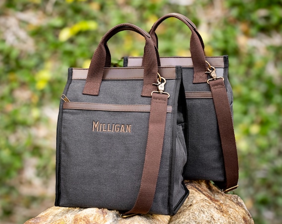 Personalized Men’s Insulated Lunch Bag, Monogrammed Canvas Commuter Lunch Box, Tumbler Pockets & Detachable Strap