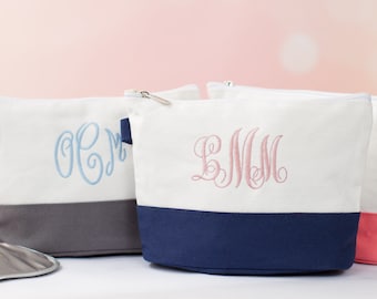 SALE Bridesmaid Gift Cosmetic Bag, Personalized Bridesmaid Canvas Makeup Case, Wedding Gift Bridal Gift, Bridesmaid Gift Toiletry Pouch