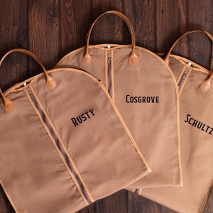 Groomsmen Gift Custom Name Suit Bag, Leather Handle Garment Bag, Gift for Groomsmen, Father of Groom, Canvas Suit Bag, Monogrammed Suit Bag bild 9