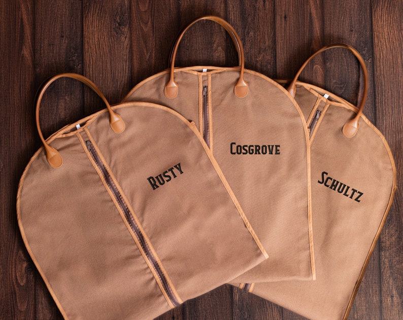 Groomsmen Gift Custom Name Suit Bag, Leather Handle Garment Bag, Gift for Groomsmen, Father of Groom, Canvas Suit Bag, Monogrammed Suit Bag bild 9