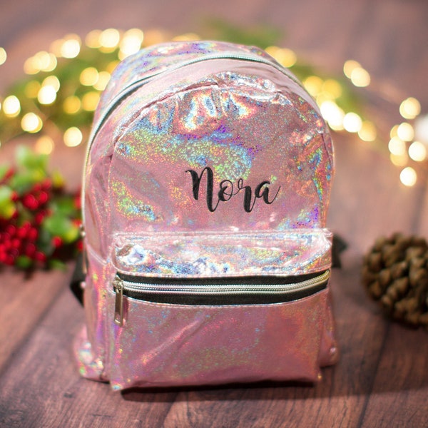Personalized Mini Glitter Backpack, Christmas Gift for Daughter Ideas, Girl's Iridescent Backpack, Tiny Backpack, Gift for Kids, Dance Bag