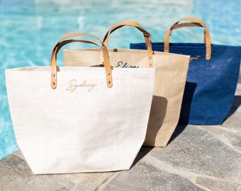Bolsas de playa de yute personalizadas, regalo para damas de honor, bolsa de playa con nombres, juego de bolsas de yute para la fiesta nupcial, bolsa de playa para despedida de soltera.