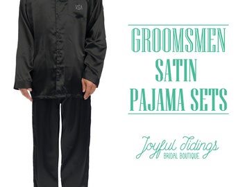 SALE Personalized Men's Satin Pajamas, Satin Pajama Set, Christmas Present, Holiday Gift, Groomsmen Gift, Groomsmen Gift Set, Groomsmen PJs