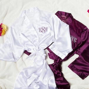 Personalized Lace Satin Robes, Bridesmaid Gift Robes, Bridal Party Robes, I Do Crew, Wedding Robes, Bridal Robe, Bride Squad, Bridal Shower