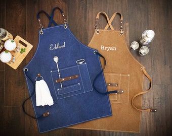 Set of 5+ Groomsmen Gift Personalized Apron Gift for Him, Set of 5, 6, 7 Wedding Party Gift Set, Custom Canvas Apron, Monogrammed Apron