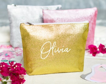 Custom Name Glitter Face Mask Bag, Bridesmaid Gift Personalized Glitter Mask Case, Wedding Gift Bridal Gift, Gold Bag Silver Mask Pouch