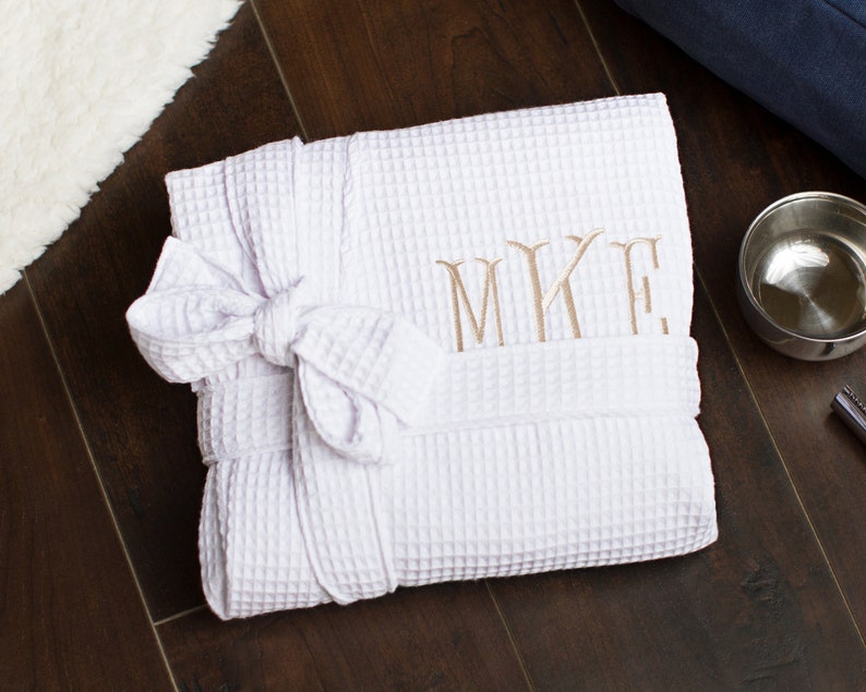 Personalized Waffle Robe for Men, Monogrammed Cotton Blend Bathrobe image 6