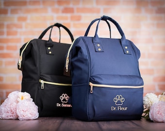 Personalized Vet Backpack, Veterinarian & Vet Tech Gift, Clinic Work Bag with Name, Structured Frame, Laptop Pockets
