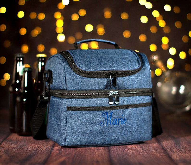 Personalized Birthday Gift Double Decker Beer Cooler Bag, Monogrammed Insulated Lunch Bag, Birthday Present for Guys Custom Gift for Husband