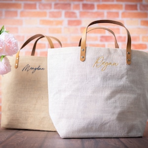 Custom Name Jute Beach Tote Bags, Personalized Birthday Gift Burlap Tote Bag, Reusable Jute Shopping Bag, Large Beach Bag With Name