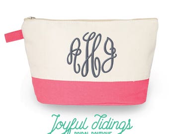 SALE Bridesmaid Gift Cosmetic Bag, Personalized Bridesmaid Canvas Makeup Case, Wedding Gift Bridal Gift, Bridesmaid Gift Toiletry Pouch