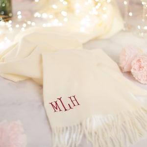 Personalized Valentine's Day Gift for Her, Monogrammed Plush Pashmina Scarf, Custom Valentine Gift Scarf for Girlfriend, Wife, Custom Shawl