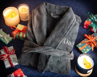 Personalized Men's Soft Fleece Robe, Plush Robe Christmas Gift, Custom Name Groomsmen Gifts, Gifts for Dad, Birthday Present For Him