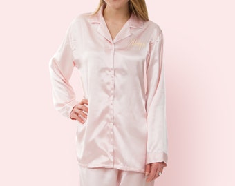 Personalized Satin Pajama Set, Satin Long Pajama Set, Birthday Gift for Her, Cute Gift Ideas, Pajama Party Gift Set, Monogrammed PJs