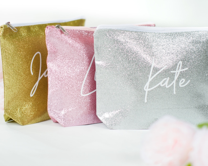 Custom Name Glitter Cosmetic Bag Holiday Gift Personalized Etsy