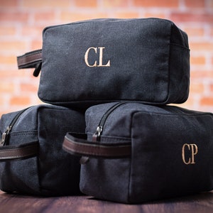 BULK SALE Groomsmen Gift Dopp Kit, Personalized Set of 5+ Large Canvas Shaving Kit, Set of 6, 7, 8 Leather Trim Toiletry Bag