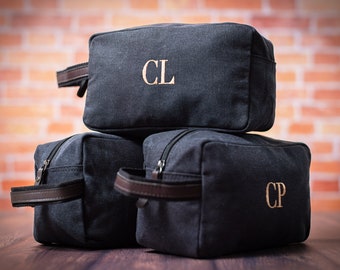 BULK SALE Groomsmen Gift Dopp Kit, Personalized Set of 5+ Large Canvas Shaving Kit, Set of 6, 7, 8 Leather Trim Toiletry Bag