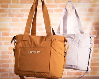 Custom Name Nurse Work Tote, with Laptop Sleeve, Trolley Sleeve, Crossbody Strap, Gift for Veterinarians