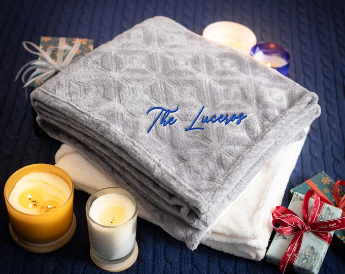 Personalized Ultra Soft Fleece Throw Blanket, Christmas Present for Family, Custom Name Monogrammed Blanket, New Home Gift, Corporate Gift