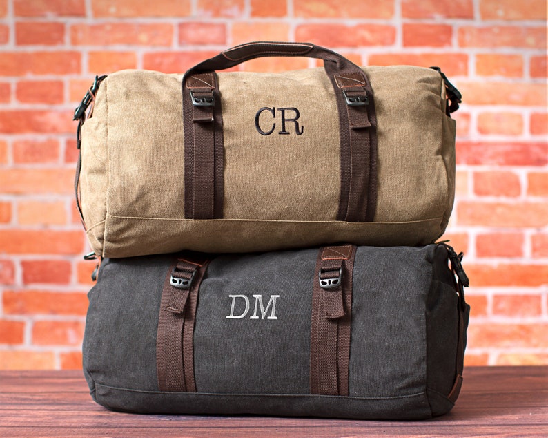 Canvas Duffel Bag, Personalized Holiday Gift, Christmas Present For Him, Mens Duffel Bag, Travel Overnight Bag, Travel Bag Holiday Gift image 1