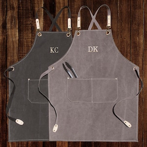 Personalized Canvas Apron, Custom Birthday Gift for Him, Bartender&#39;s Apron, Embroidered Apron for Cooking, Barbeque Apron, Men&#39;s Chef Apron