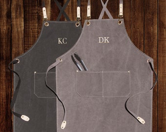 Personalized Canvas Apron, Custom Birthday Gift for Him, Bartender&#39;s Apron, Embroidered Apron for Cooking, Barbeque Apron, Men&#39;s Chef Apron