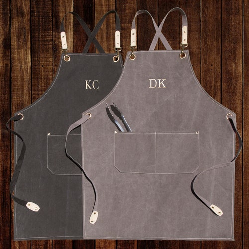Personalized Canvas Apron, Custom Birthday Gift for Him, Bartender's Apron, Embroidered Apron for Cooking, Barbeque Apron, Men's Chef Apron