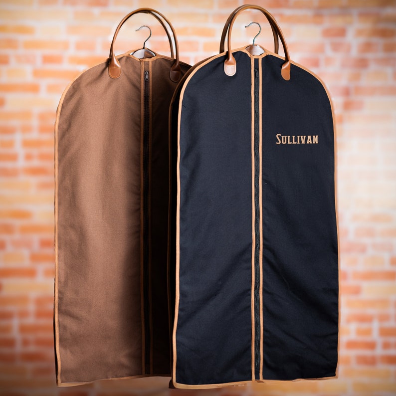 Groomsmen Gift Custom Name Suit Bag, Leather Handle Garment Bag, Gift for Groomsmen, Father of Groom, Canvas Suit Bag, Monogrammed Suit Bag bild 10