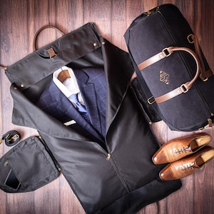 Convertible Duffle Bag Garment Bag, Canvas Leather Weekender Set, Custom Groomsmen Gift, Overnight Suit Bag, Graduation & Father&#39;s Day Gift