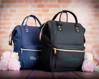 Custom Gift for Nurse Bag Backpack, Personalized New Nurse Appreciation Gift, Black Bag, Cute Graduation Gift for RN LPN CNA, Laptop Bag