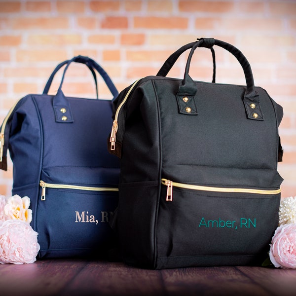 Custom Gift for Nurse Bag Backpack, Personalized New Nurse Appreciation Gift, Black Bag, Cute Graduation Gift for RN LPN CNA, Laptop Bag