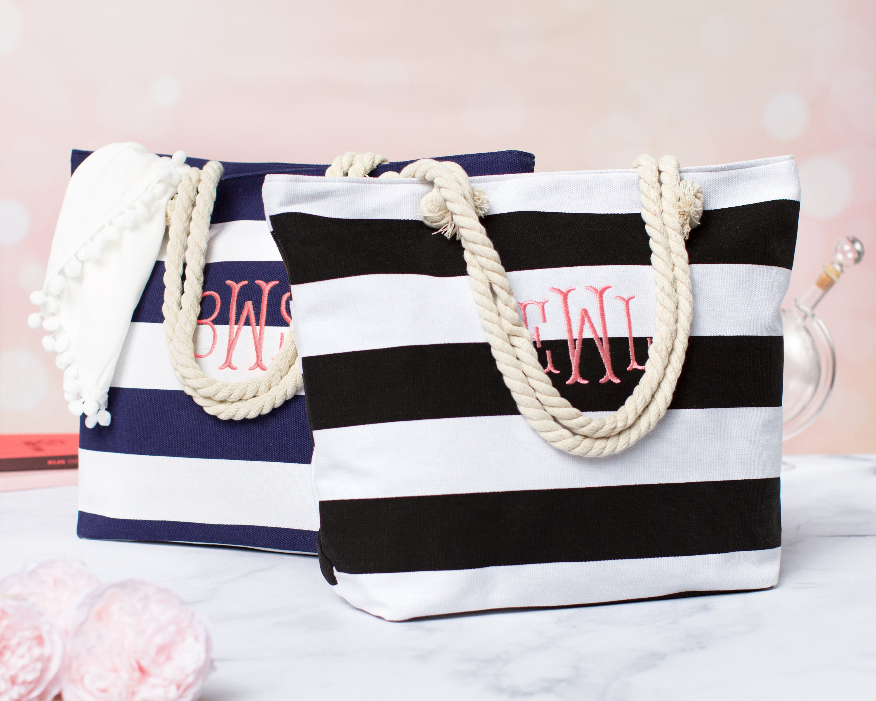 Personalized Birthday Gift for Her Monogrammed Beach Tote 