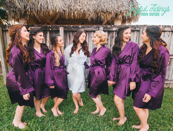 Personalized Satin Bridal Party Robe with Initial - Embroidered -  Personalized Brides