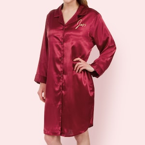 Personalized Comfy Satin Nightshirt, Button Down, Get Well Soon Gift, Cozy Pajamas, Custom Nightgown Gift for Her, Hospital Gift Pajamas