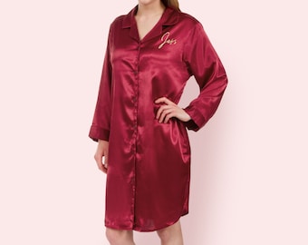 Personalized Comfy Satin Nightshirt, Button Down, Get Well Soon Gift, Cozy Pajamas, Custom Nightgown Gift for Her, Hospital Gift Pajamas
