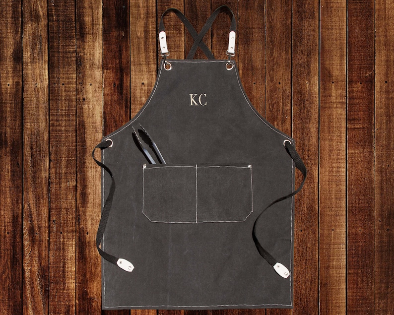 Personalized Canvas Apron, Custom Father's Day Gift, Bartender's Apron, Embroidered Apron for Dad, Barbeque Apron, Men's Chef Apron bild 5