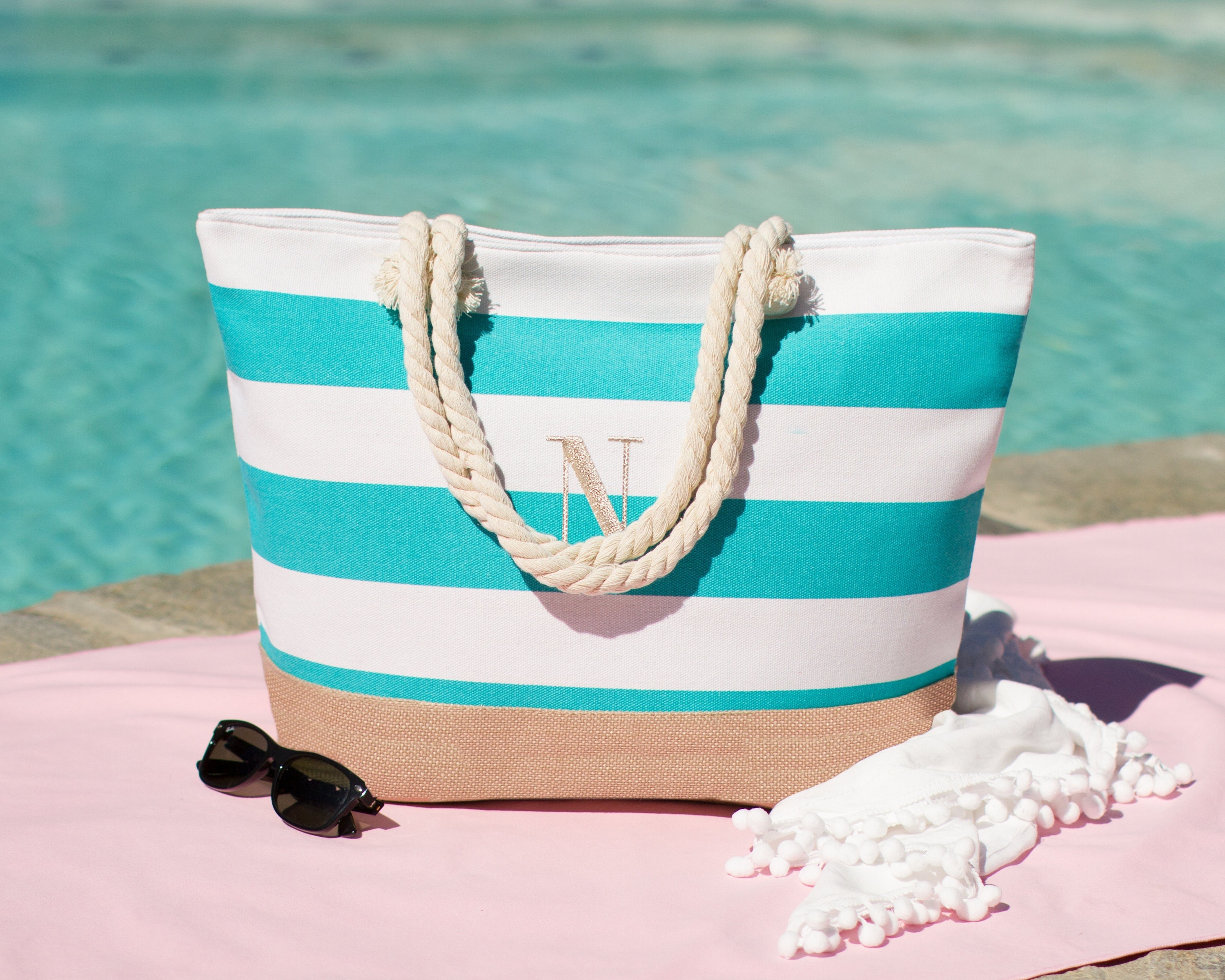 Personalized monogramed striped Book Tote Bag, Shopper juter, bride  honeymooning Beach Totes, custom beach travel tote bag - AliExpress