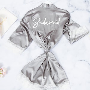 Bridesmaid Gift Custom Name Lace Robe, Personalized Bridal Shower Gift, Unique Wedding Day Robe for Bride, Custom Mrs Robe
