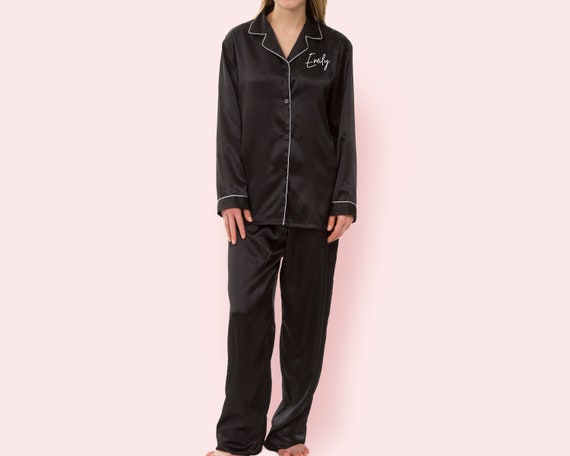 Personalized Satin Pajamas, Satin Long Pajama Set, Custom Birthday