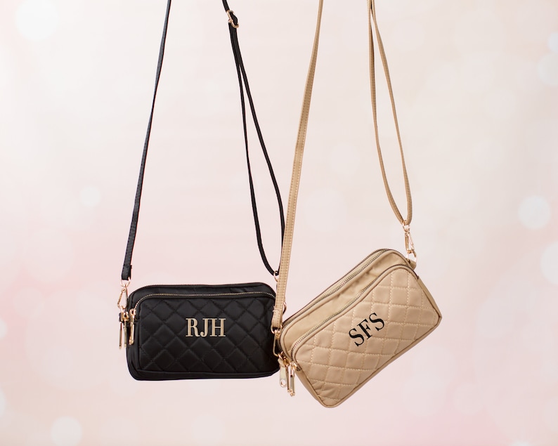 Personalized Quilted Crossbody Clutch Bag, Custom Name Handbag image 1