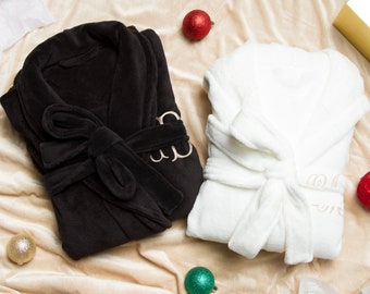 Monogrammed Fleece Robe Set for Couples, His and Hers Christmas Gift Robes, Holiday Gift, Cotton Anniversary Couples Gift, Housewarming Gift
