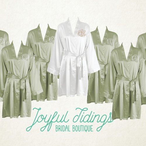 Sale Set Of 7 Personalized Sage Green Satin Kimono Robes Etsy