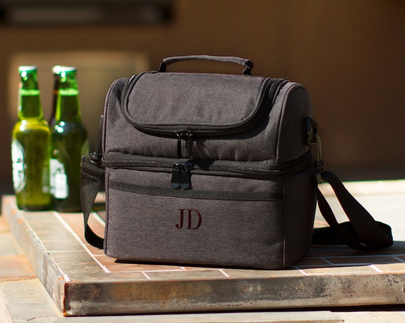 Personalized Groomsmen Gift Double Decker Cooler Bag, Custom Beer Cooler Gift For Guys, Monogrammed Insulated Lunch Bag, Custom Gift for Men image 1