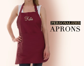 SALE Personalized Apron, Custom Kitchen Gift, Bartender&#39;s Apron, Embroidered Apron for Cooking Bib, Custom Chef&#39;s Apron, Housewarming Gift