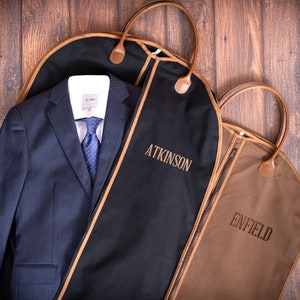 Groomsmen Gift Custom Name Suit Bag, Leather Handle Garment Bag, Gift for Groomsmen, Father of Groom, Canvas Suit Bag, Monogrammed Suit Bag