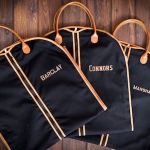 Groomsmen Gift Custom Name Suit Bag, Leather Handle Garment Bag, Gift for Groomsmen, Father of Groom, Canvas Suit Bag, Monogrammed Suit Bag bild 6