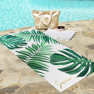 Personalized Quick Dry Beach Towel, Tropical Palm Leaf Beach Towel, Beach Bridesmaid Gifts, Palm Leaf Towel, Beach Bachelorette Party Gift